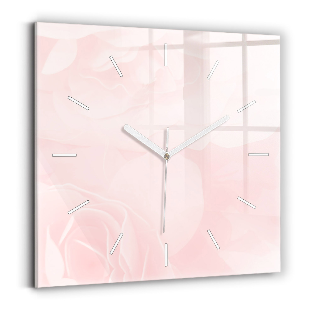 Skleněné nástěnné hodiny čtvercové Kvetoucí růže