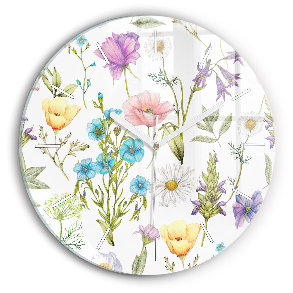 Kulaté nástěnné hodiny Kompozice květin