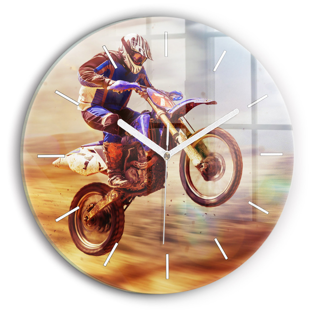 Kulaté nástěnné hodiny Enduro motokros