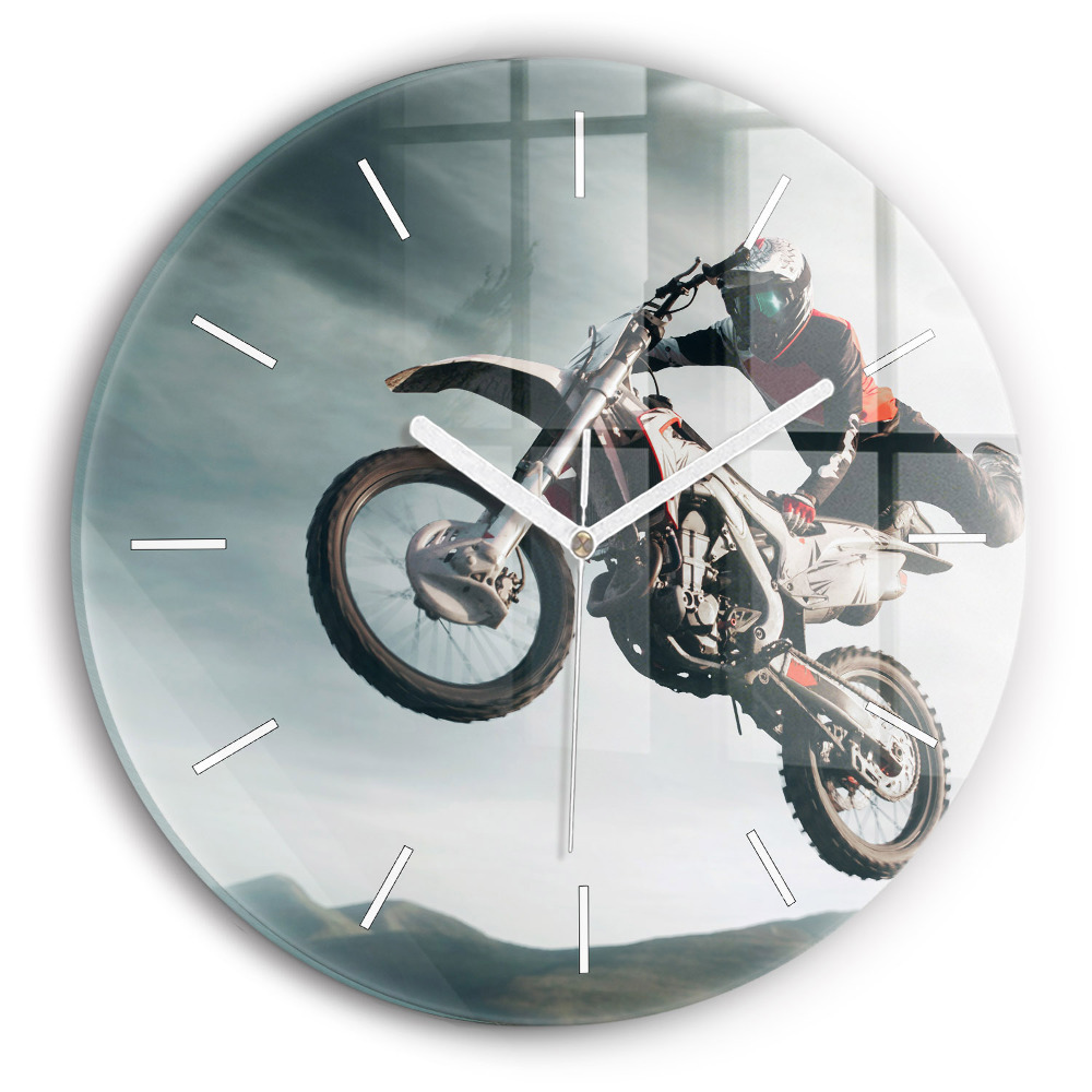 Kulaté nástěnné hodiny Motocykl Adrenalinový styl
