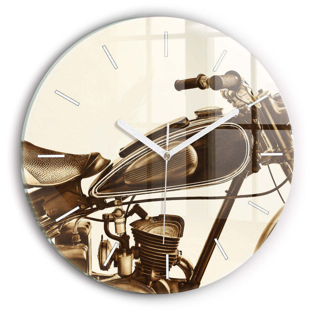 Kulaté nástěnné hodiny Sépiový motocykl Vintage