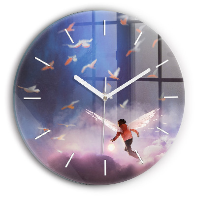 Kulaté nástěnné hodiny Chlapec s křídly