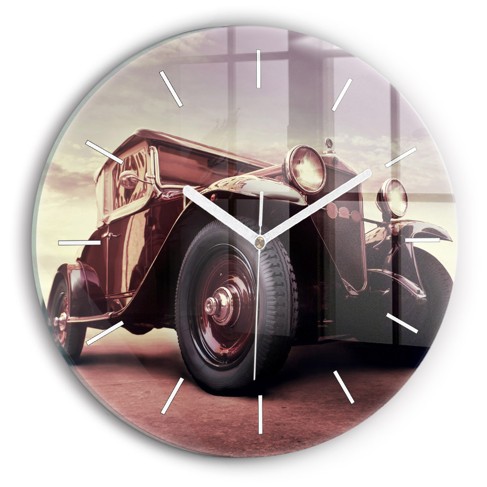Kulaté nástěnné hodiny Historické auto