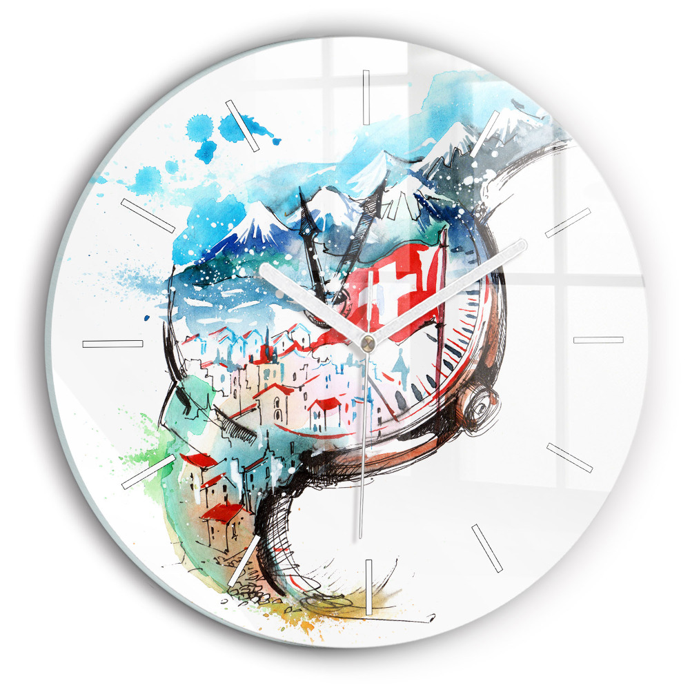 Kulaté nástěnné hodiny Švýcarské hodinky