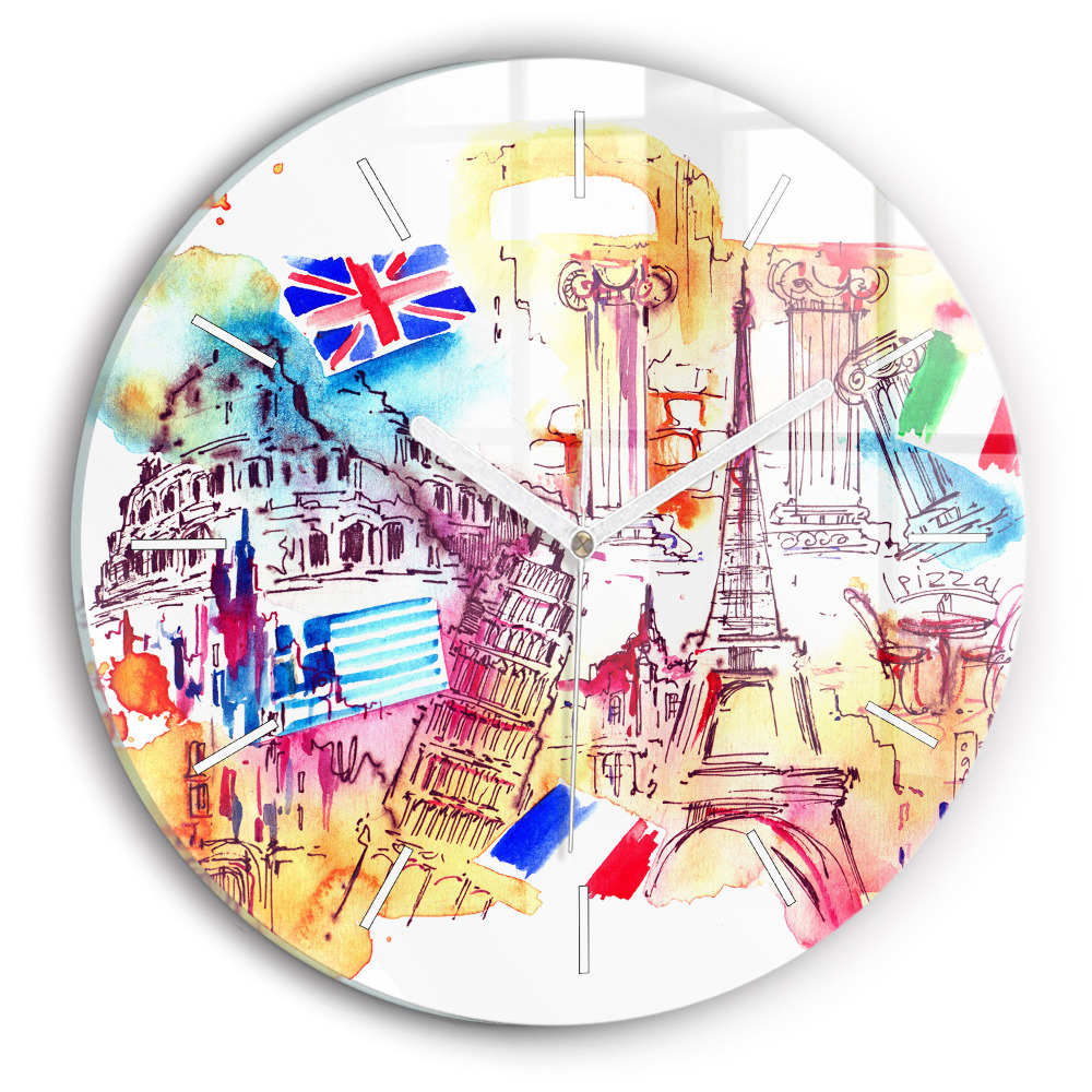 Kulaté nástěnné hodiny Atraktivní země světa