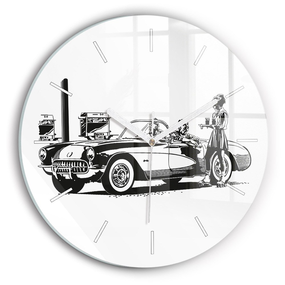 Kulaté nástěnné hodiny Retro ilustrace
