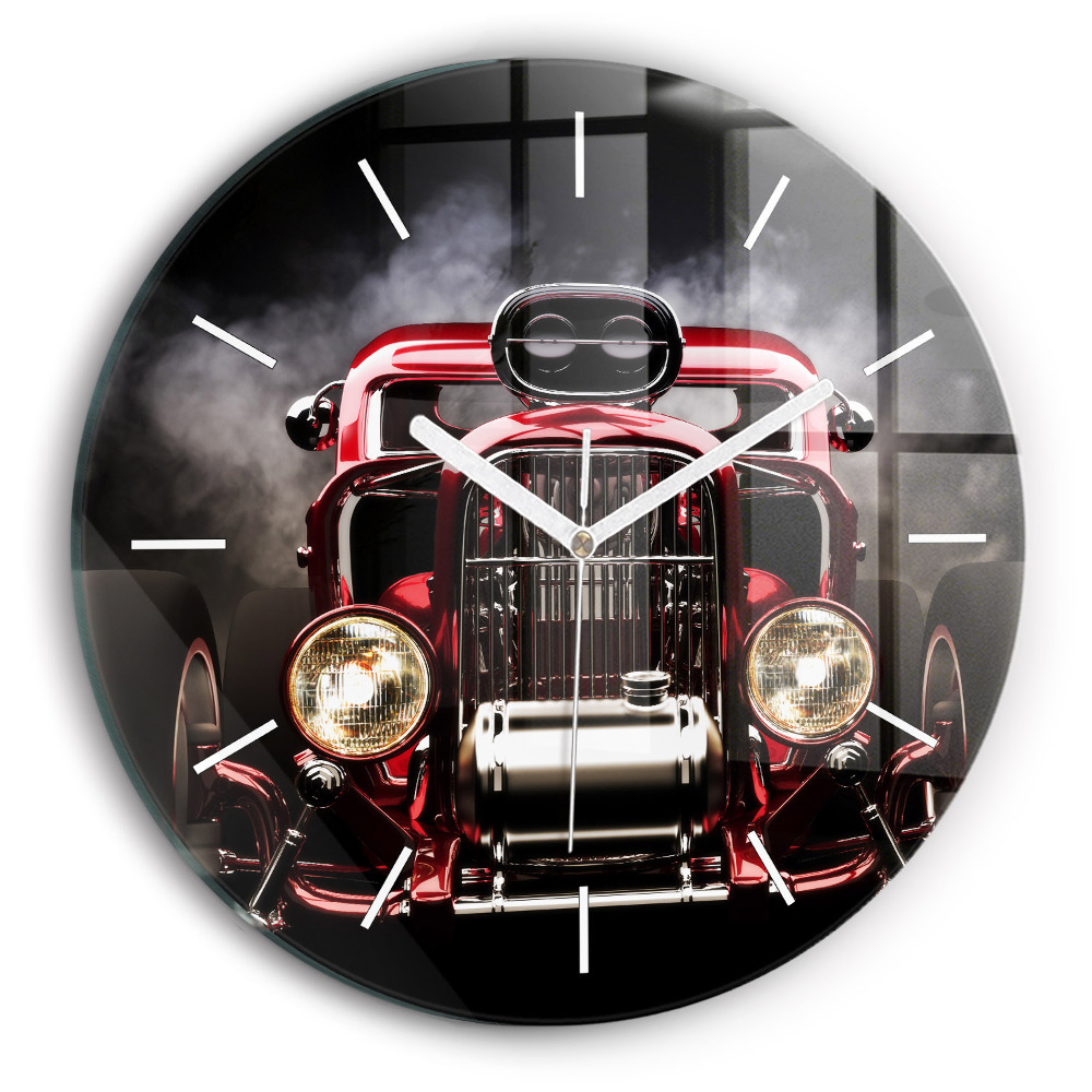 Kulaté nástěnné hodiny Staré historické auto