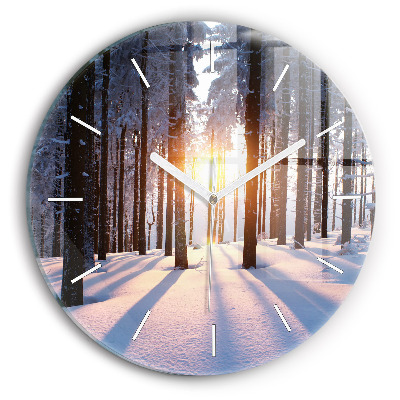 Kulaté nástěnné hodiny Les při západu slunce