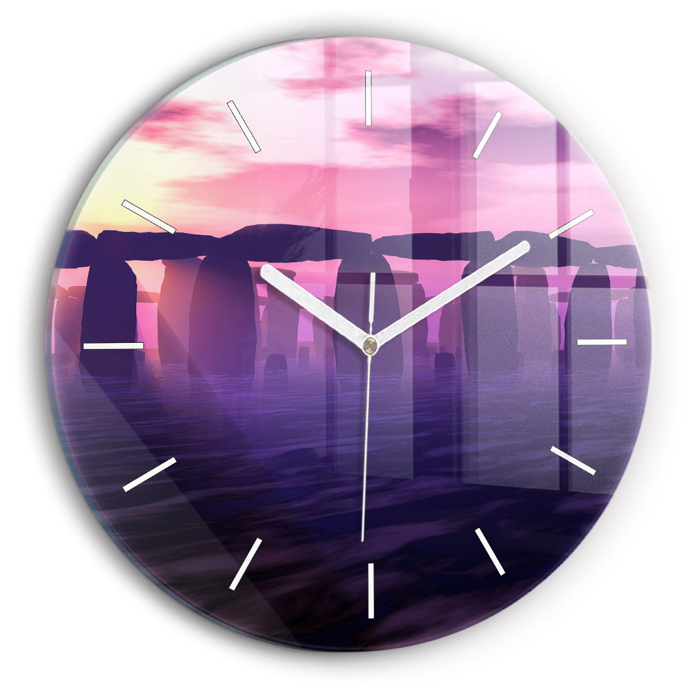 Kulaté nástěnné hodiny Západ slunce u Stonehenge