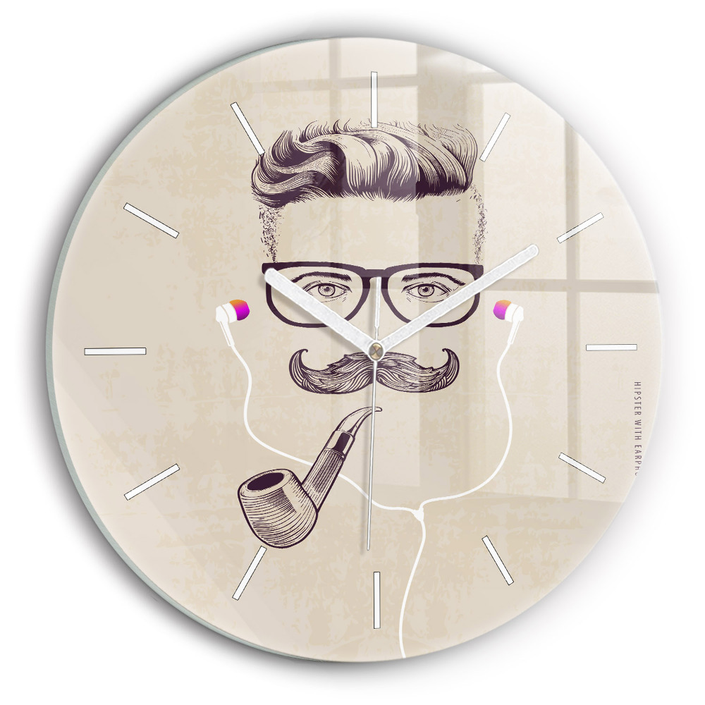 Skleněné hodiny kulaté Muž s dýmkou