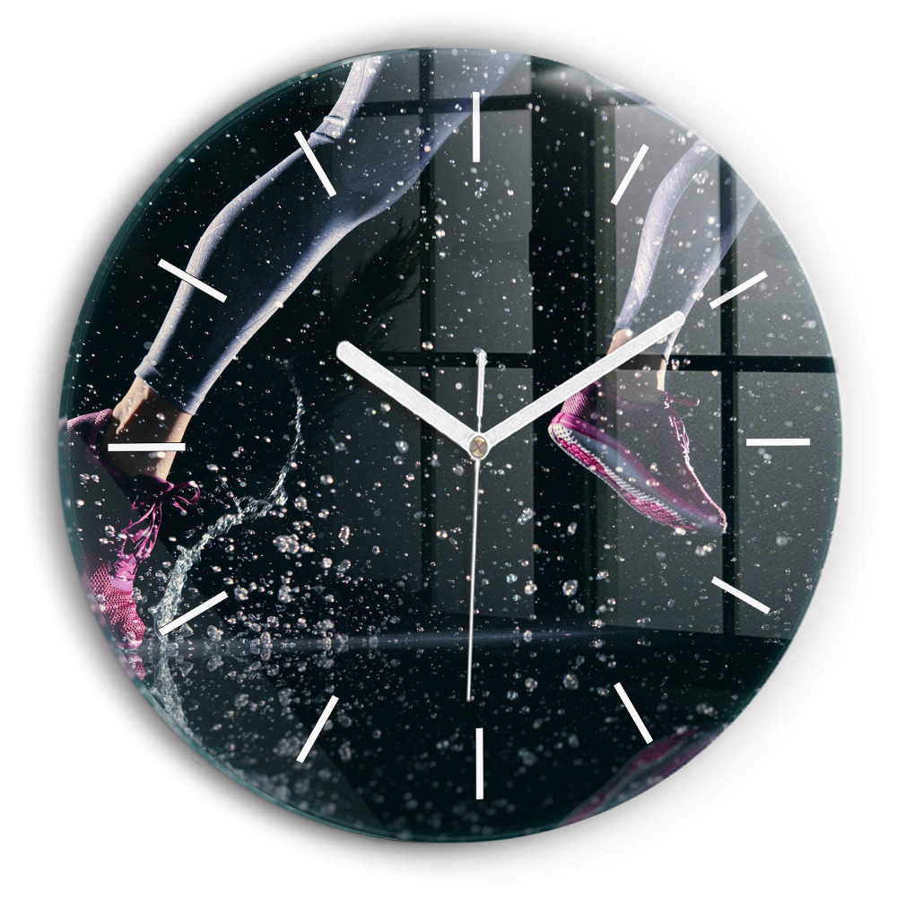 Skleněné hodiny kulaté Zdravý životní styl - běh