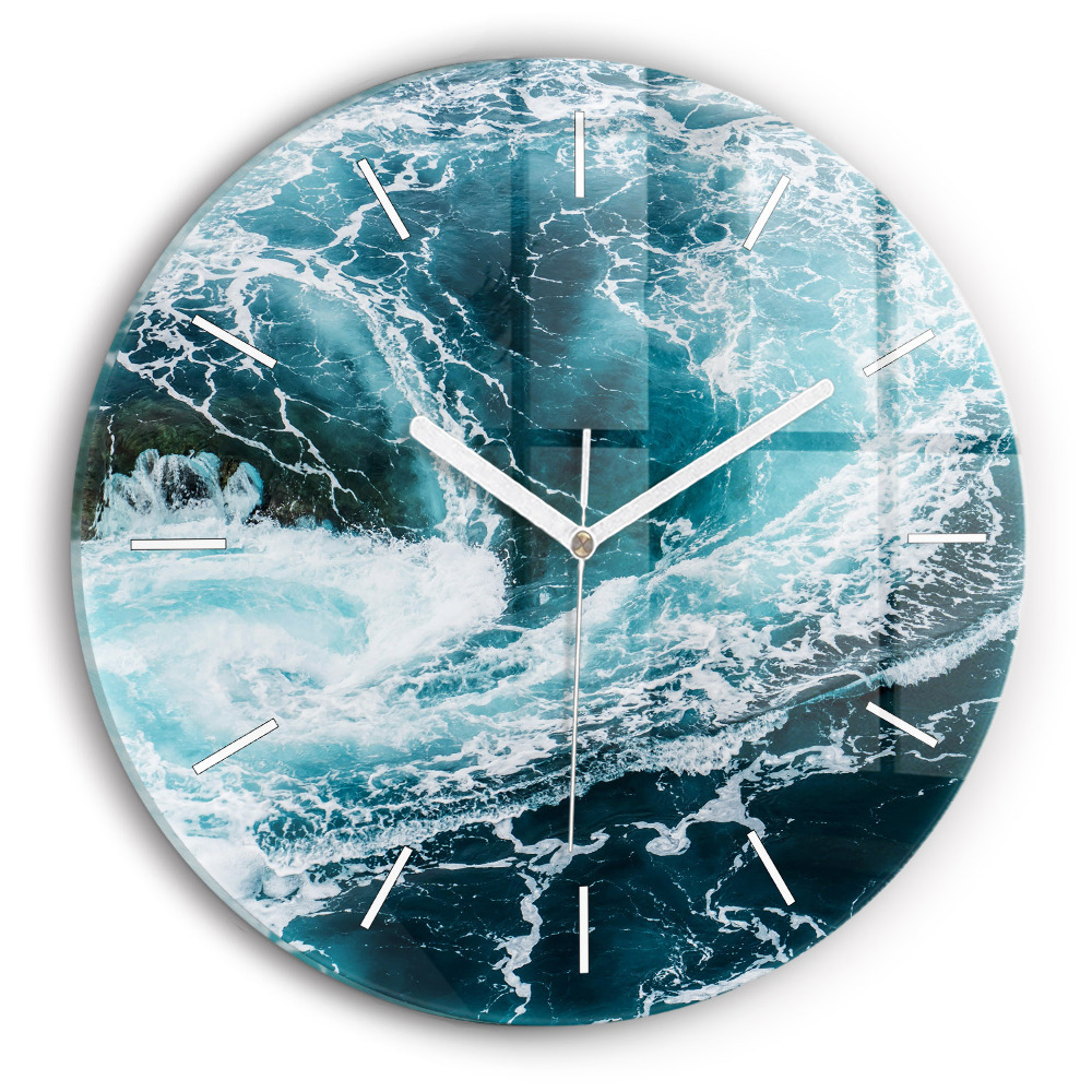 Skleněné hodiny kulaté Vířící zpěněné vlny
