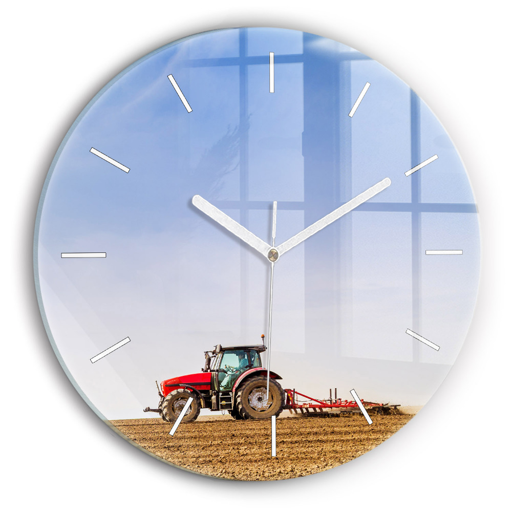 Kulaté nástěnné hodiny Farmář v traktoru