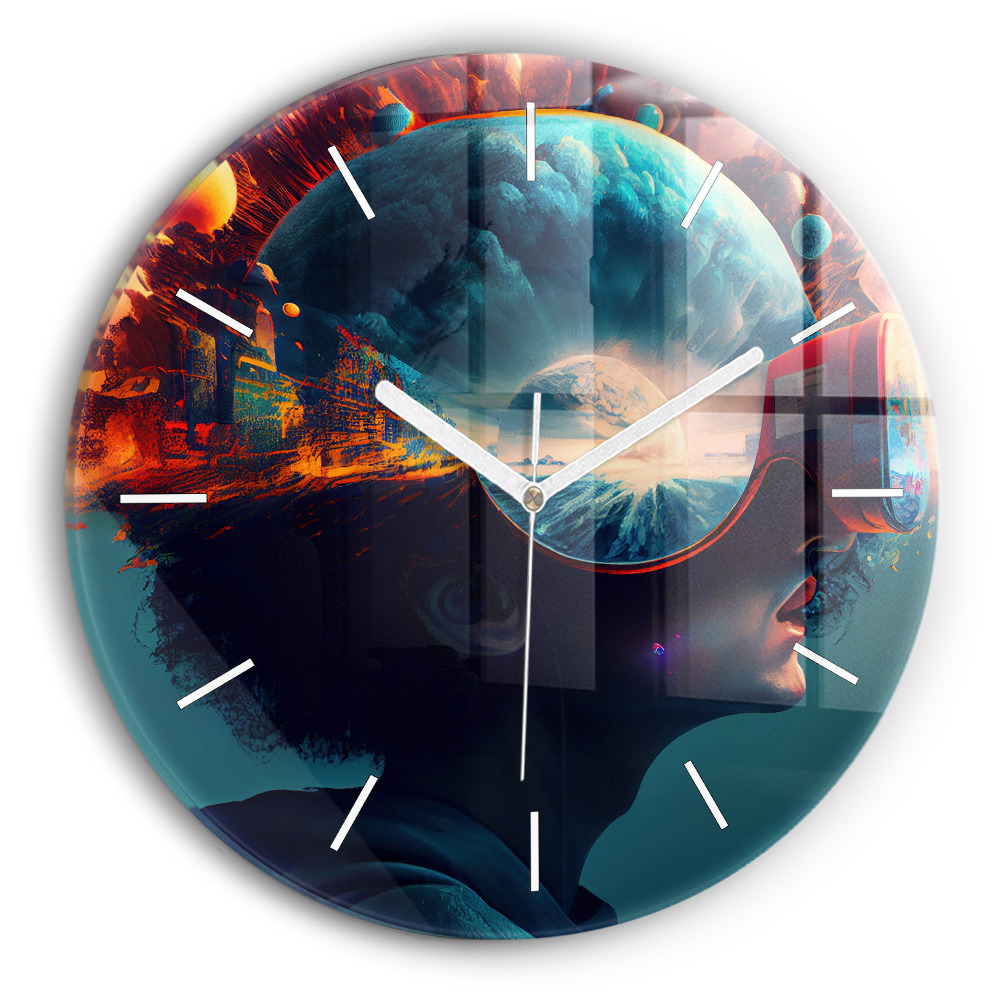 Skleněné hodiny kulaté Futuristický svět