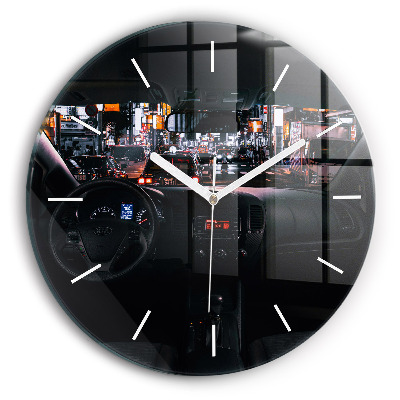 Skleněné hodiny kulaté Auto v Tokiu
