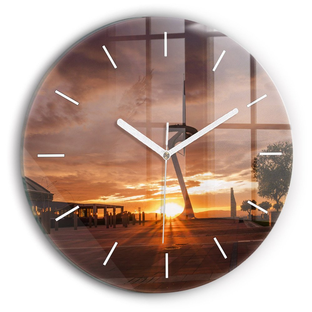 Skleněné hodiny kulaté Olympijský park v Barceloně