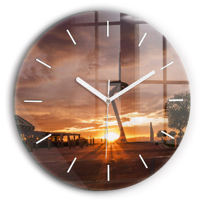 Skleněné hodiny kulaté Olympijský park v Barceloně