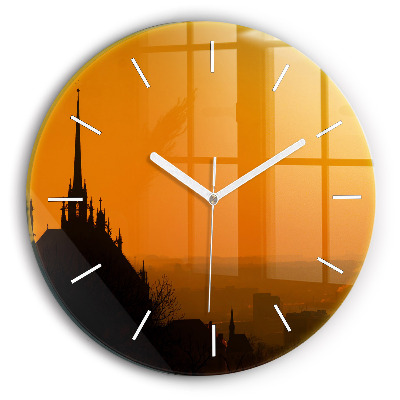 Kulaté nástěnné hodiny Pohled na brněnskou katedrálu