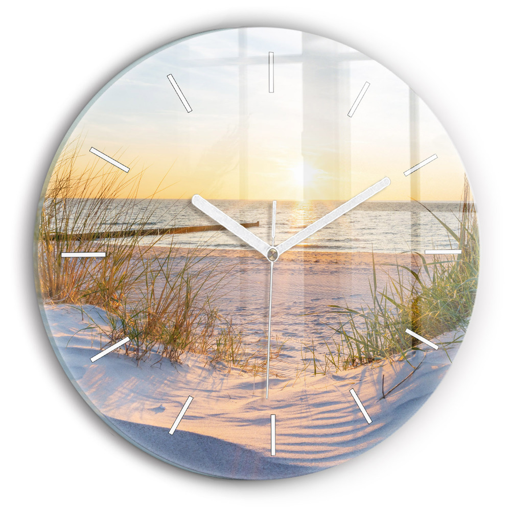 Kulaté nástěnné hodiny Západ slunce nad mořem