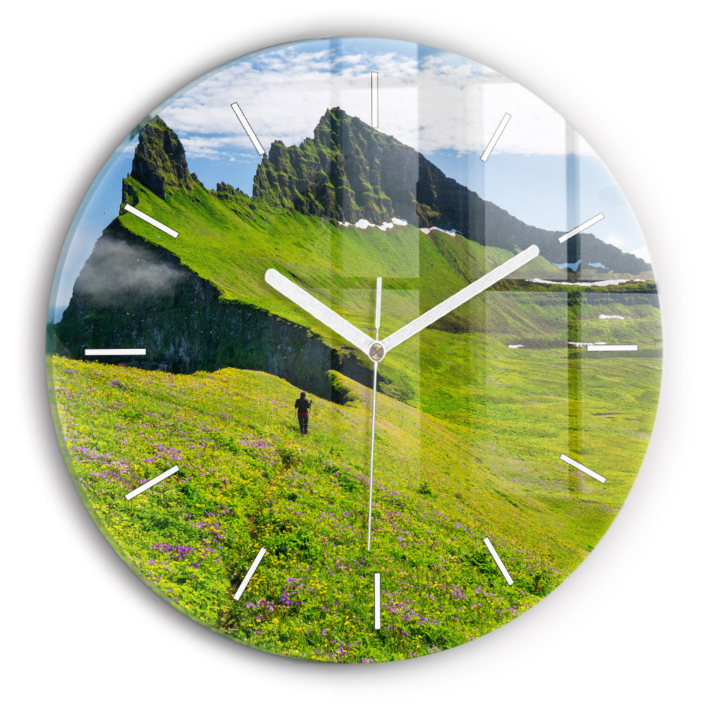 Skleněné hodiny kulaté Přírodní rezervace Hornstrandir Island