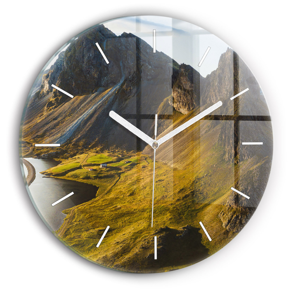Skleněné hodiny kulaté Silnice na Islandu