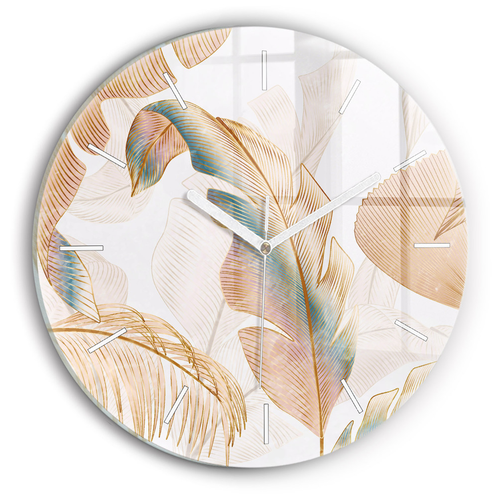 Skleněné hodiny kulaté Přírodní listový vzor