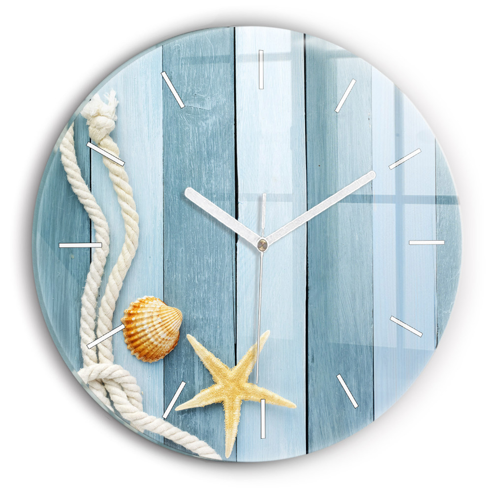 Skleněné hodiny kulaté Pruhy prken a mušle