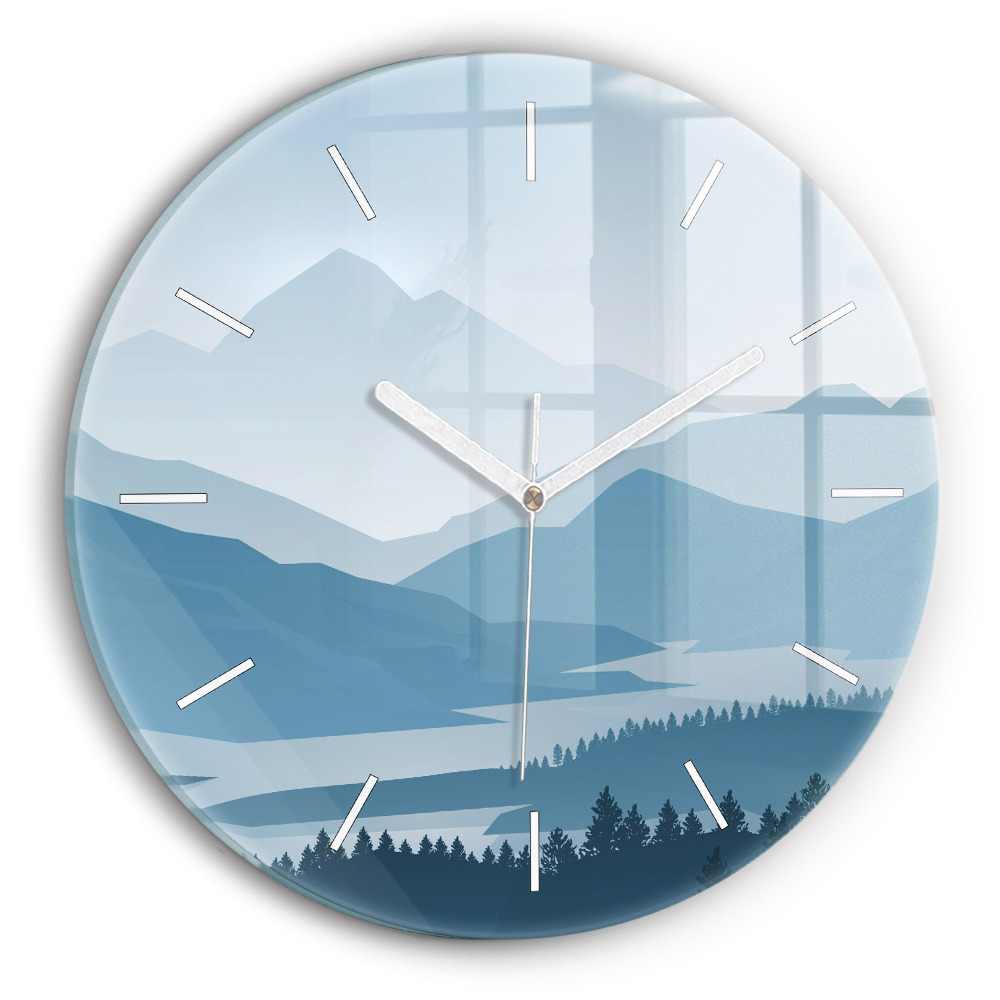 Skleněné hodiny kulaté Hornatá krajina