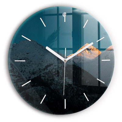 Skleněné hodiny kulaté Západ slunce v horách